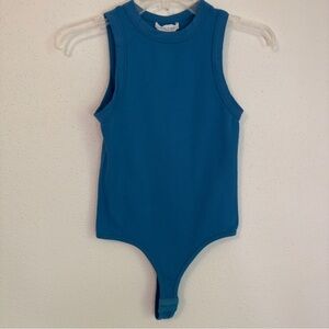 Happily Grey Women's Sleeveless Ribbed Crew Neck Bodysuit Teal Size M/L
